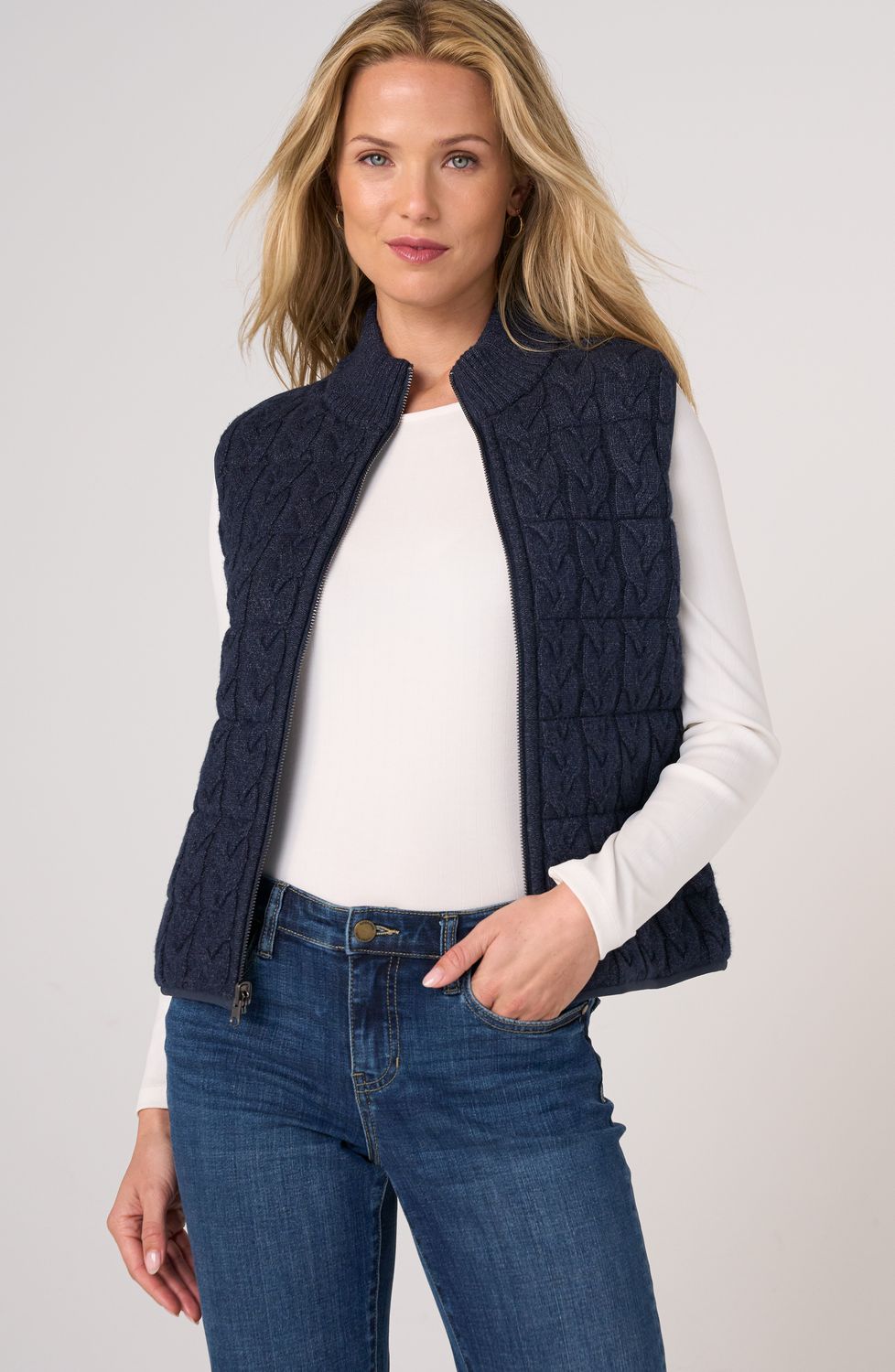 Sleeveless Reversible Zip Front Quilted Sweater Vest