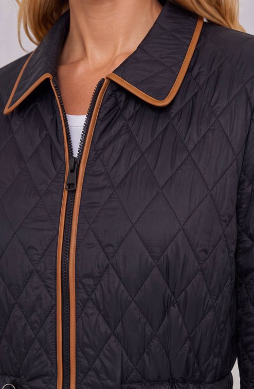 Zip Front Quilted Coat w/Cinched Waist