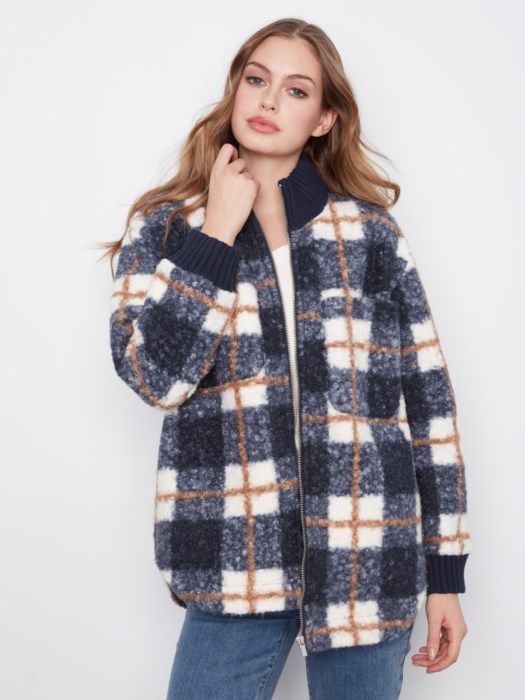 Fuzzy Plaid Jacket