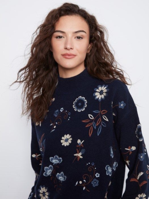 Embroidered Mock Neck Sweater