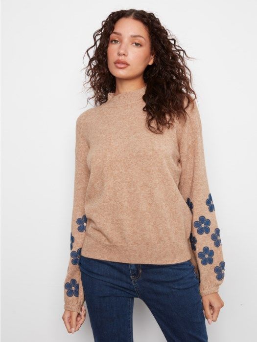 Mock Neck Sweater with Placed Print