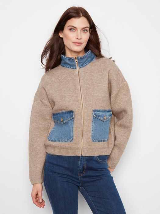 Sweater Jacket with Denim Pockets