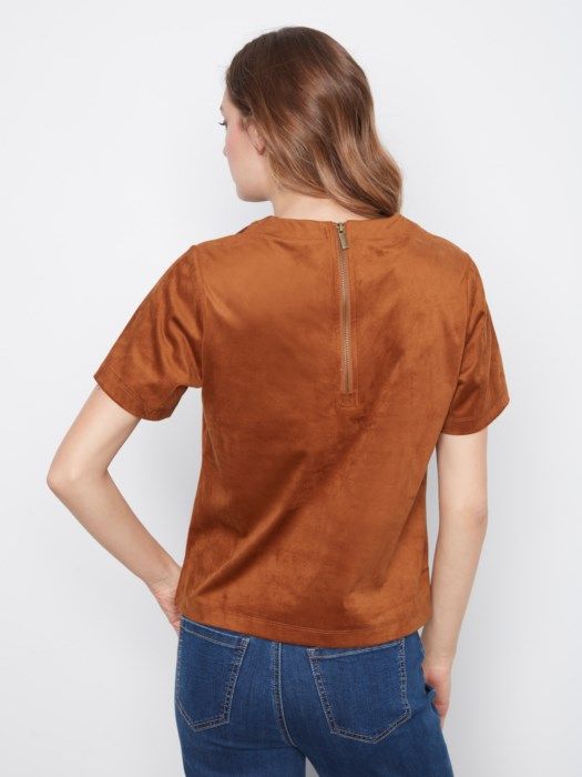 Faux Suede Short Sleeve Top