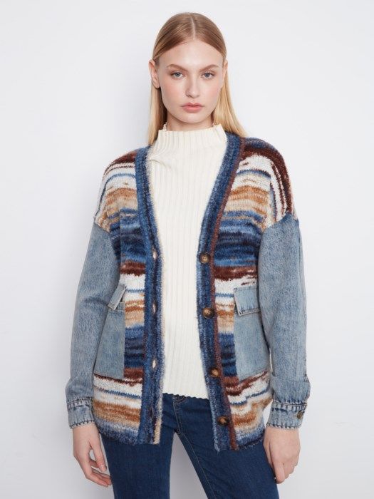 Cardigan with Denim Combo