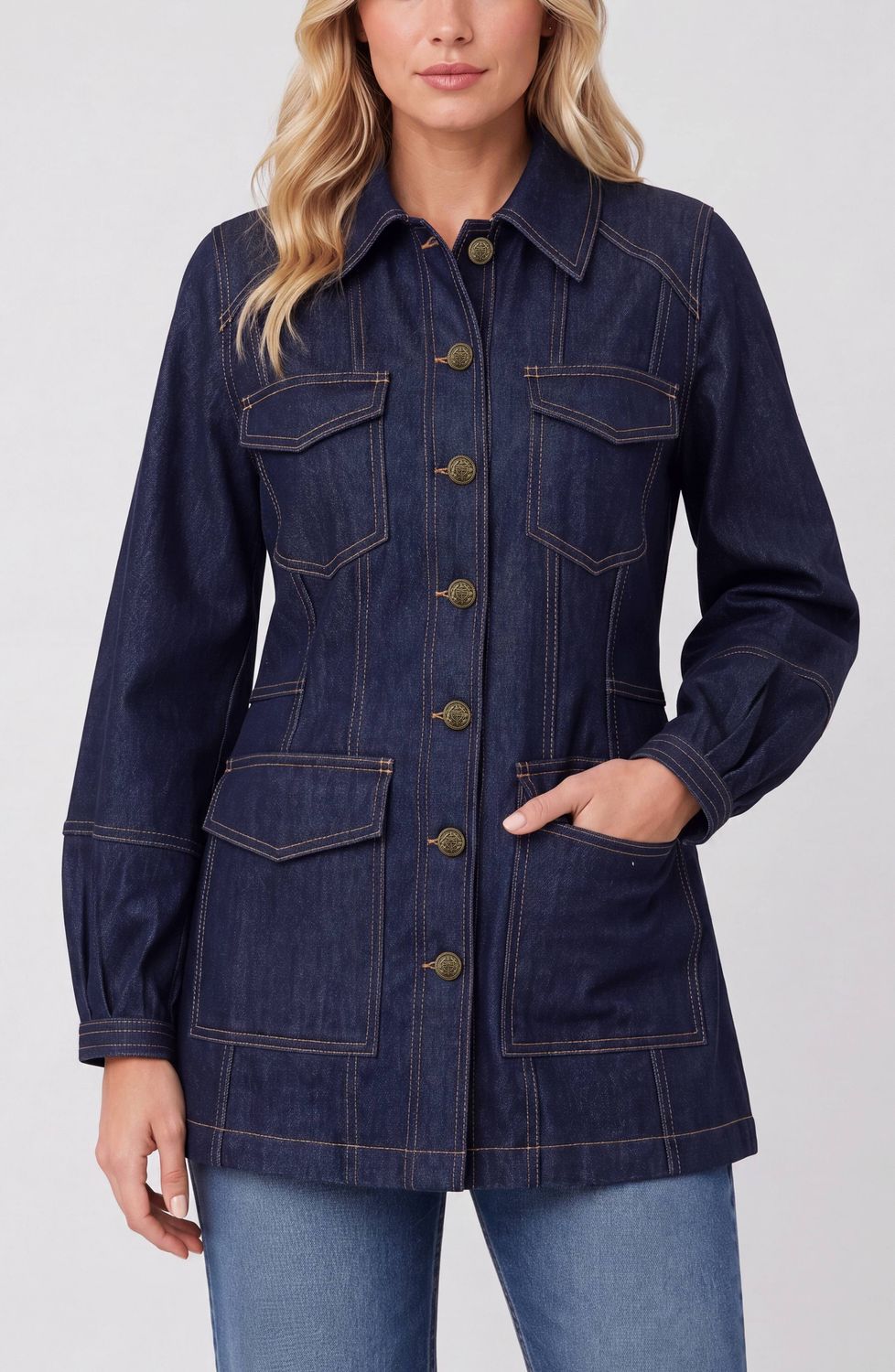 Lantern Sleeve Denim Jacket