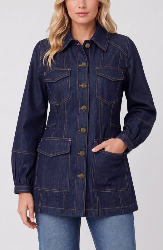 Lantern Sleeve Denim Jacket