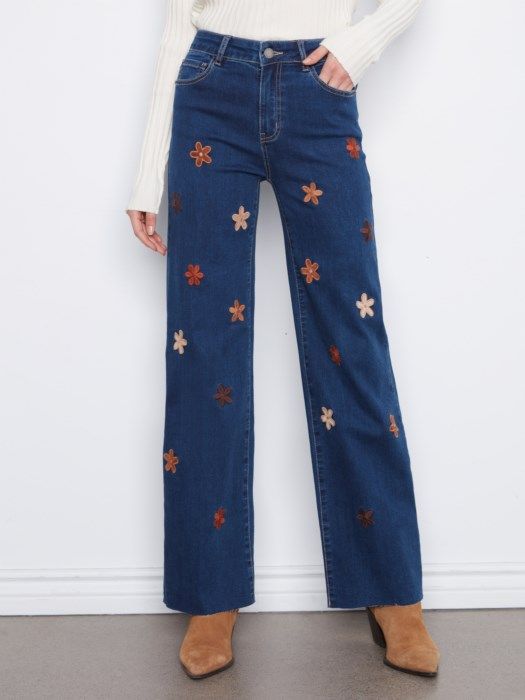 Allover Suede Flower Jeans