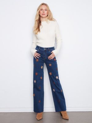 Allover Suede Flower Jeans