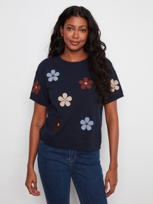Elbow Sleeve Embroidered Sweater