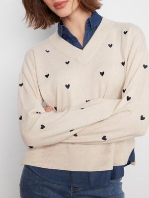 Embroidered Sweater with Shirt Collar