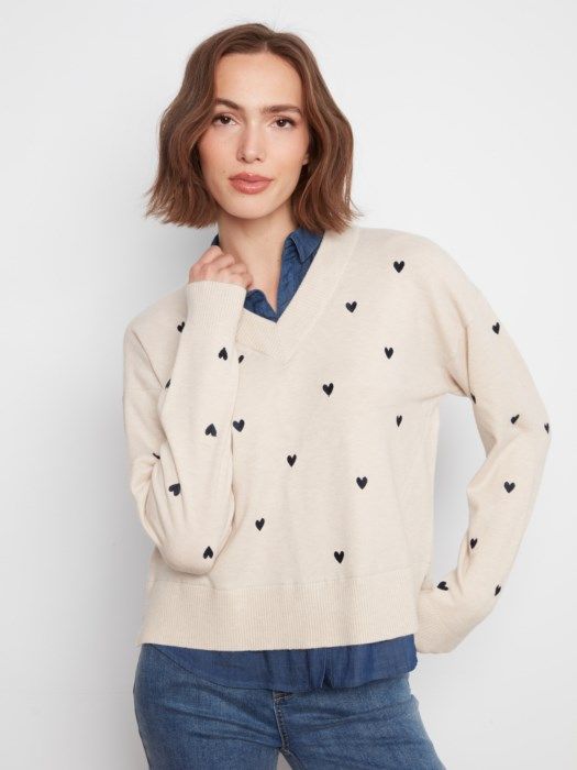 Embroidered Sweater with Shirt Collar