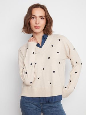 Embroidered Sweater with Shirt Collar