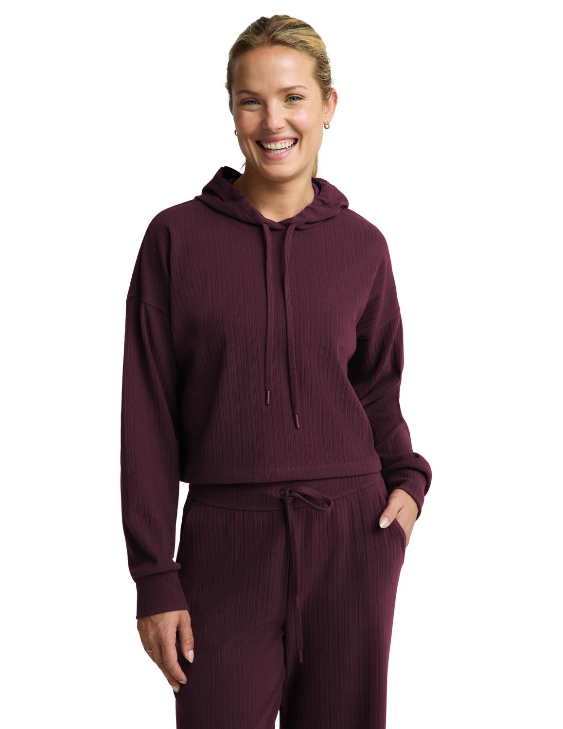 Breathe Easy Ribbed Hoodie, Color: cabernet by, Size: XS