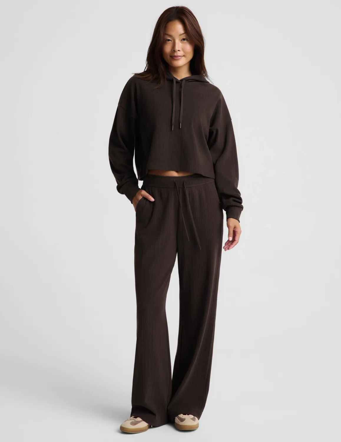 Breathe Easy Ribbed Wide Leg Pant, Color: dark chocolate by, Size: XS