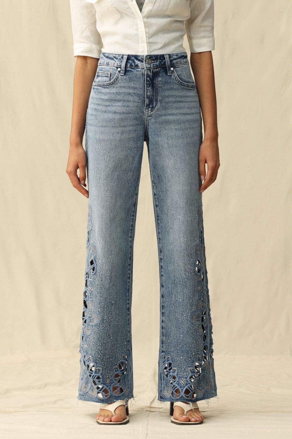 Midi Rise Wide Leg Jeans
