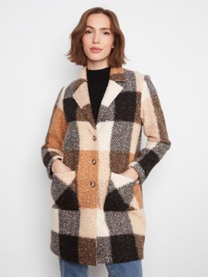 Plaid Boucle Knit Tailored Collar Coat