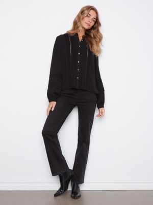 Textured Crepe Long Sleeve Blouse