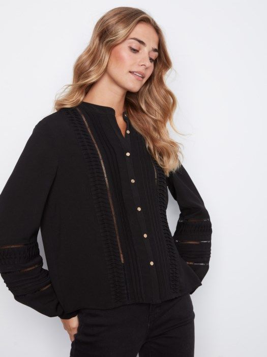Textured Crepe Long Sleeve Blouse