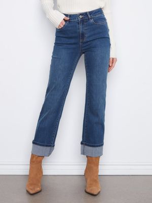 Leopard Trim Cuff Hem Jeans