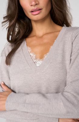 V-neck Long Sleeve Sweater w/Lace