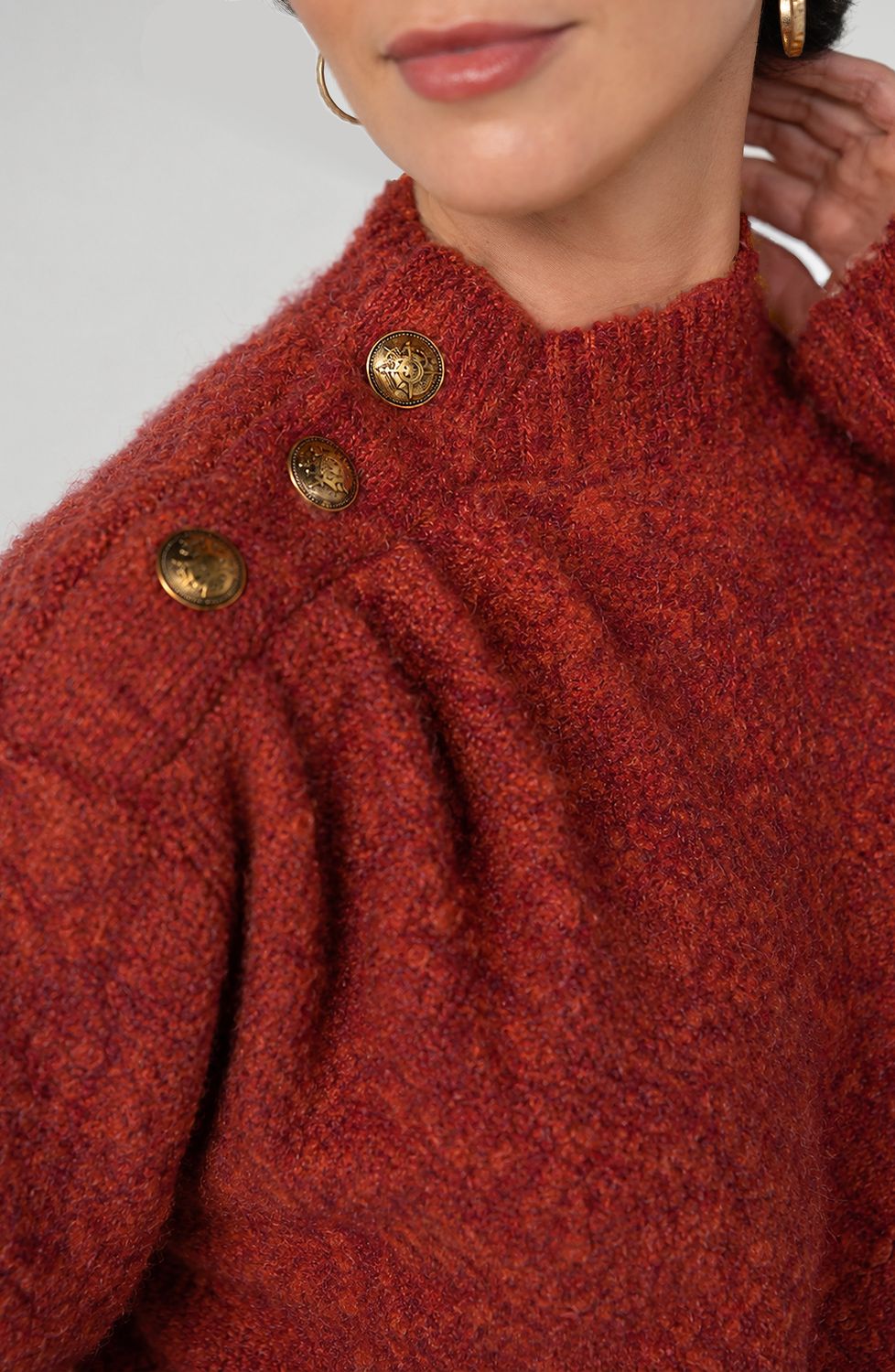 Long Sleeve Mock Neck Sweater w/Buttons