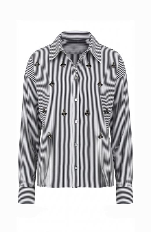 Long Sleeve Button Front Woven Shirt w/Embellishment
