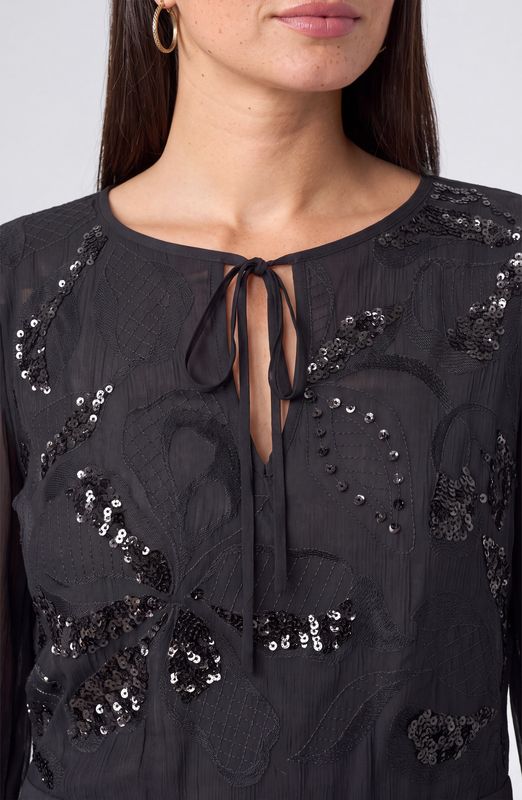 Long Sleeve Embellished Woven Top