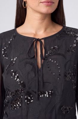 Long Sleeve Embellished Woven Top