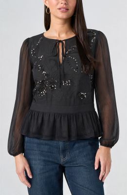 Long Sleeve Embellished Woven Top