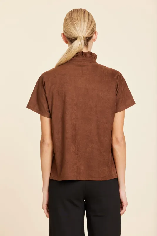 Suede Ruffle Collar Top