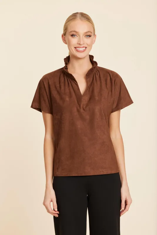 Suede Ruffle Collar Top