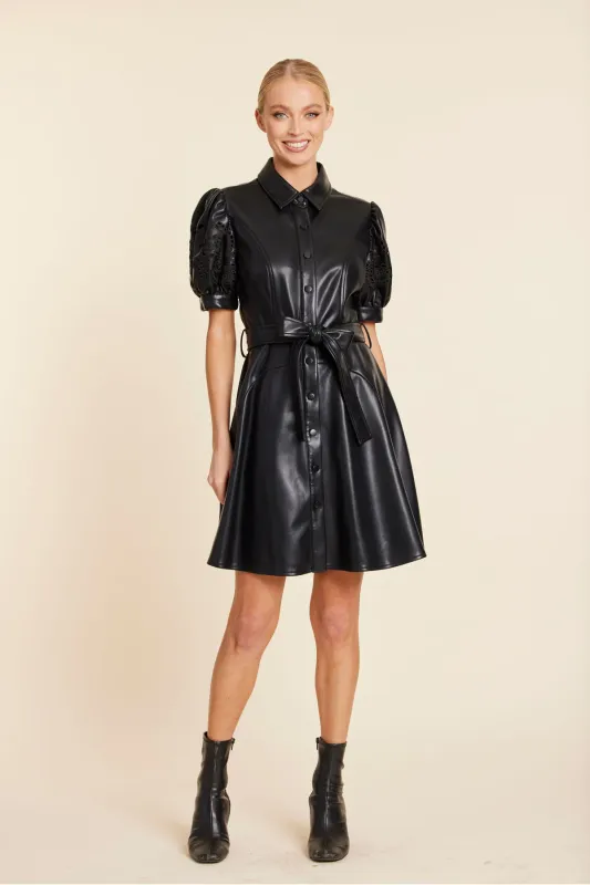 Faux Leather Embroidered Dress
