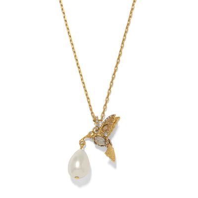 Trust Your Journey Petite Pearl Hummingbird Necklace-Gold