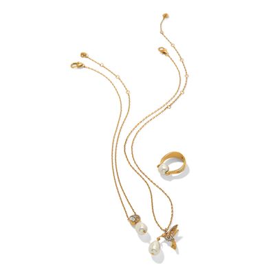 Trust Your Journey Petite Pearl Hummingbird Necklace-Gold