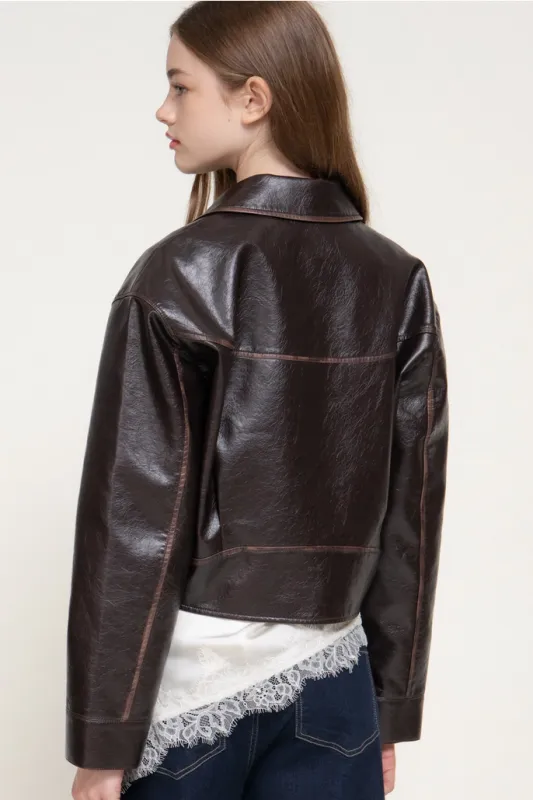 Washed Effect Faux Leather Jacket