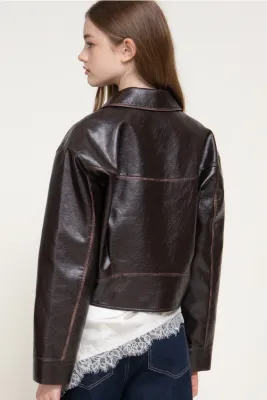 Washed Effect Faux Leather Jacket