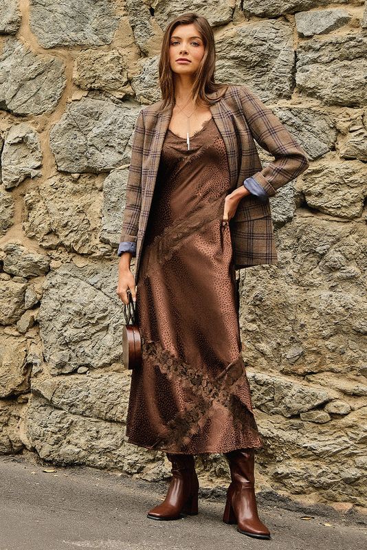 Satin Leopard Textured Slip Dress