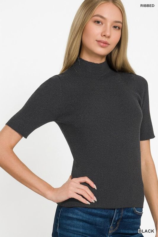 Short Sleeve Ribbed Mockneck