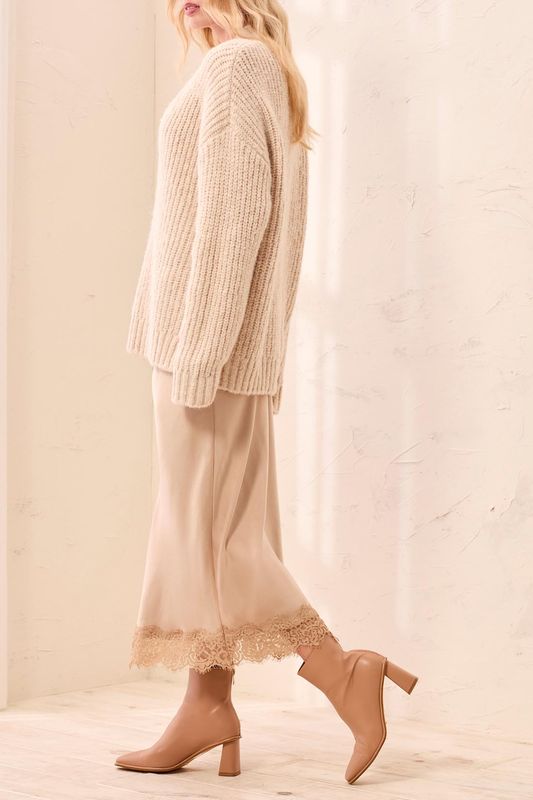 Satin Skirt with Lace Hem
