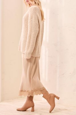 Satin Skirt with Lace Hem