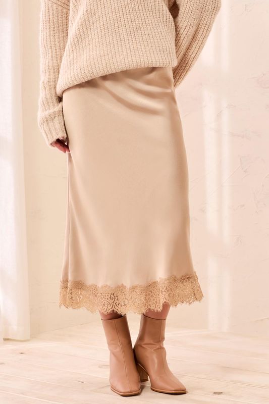 Satin Skirt with Lace Hem