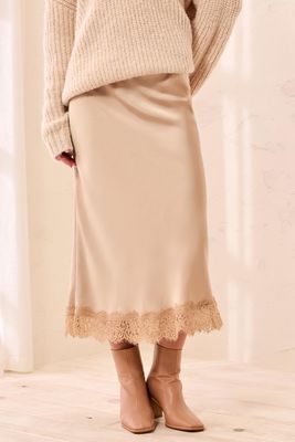 Satin Skirt with Lace Hem