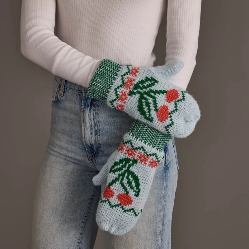 Cherry Pattern Mittens