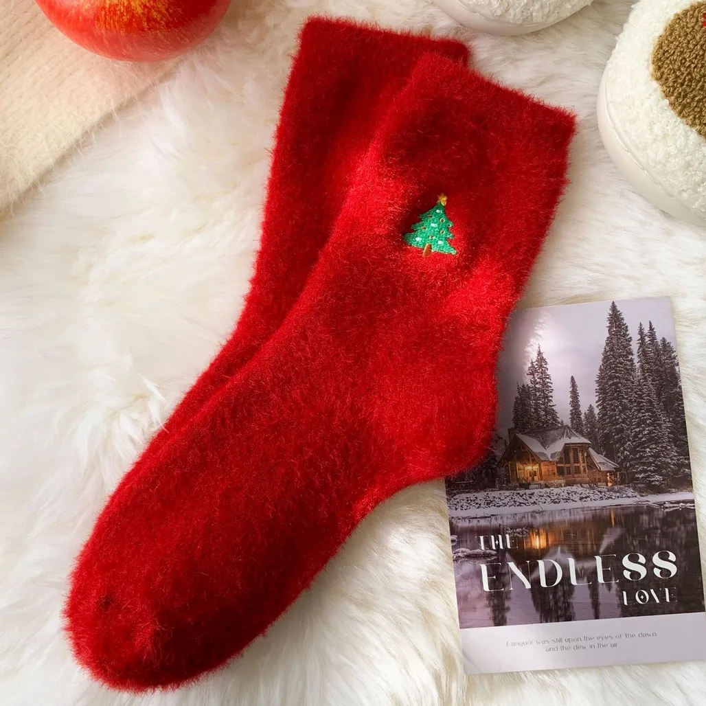 Embroidered Christmas Tree Socks