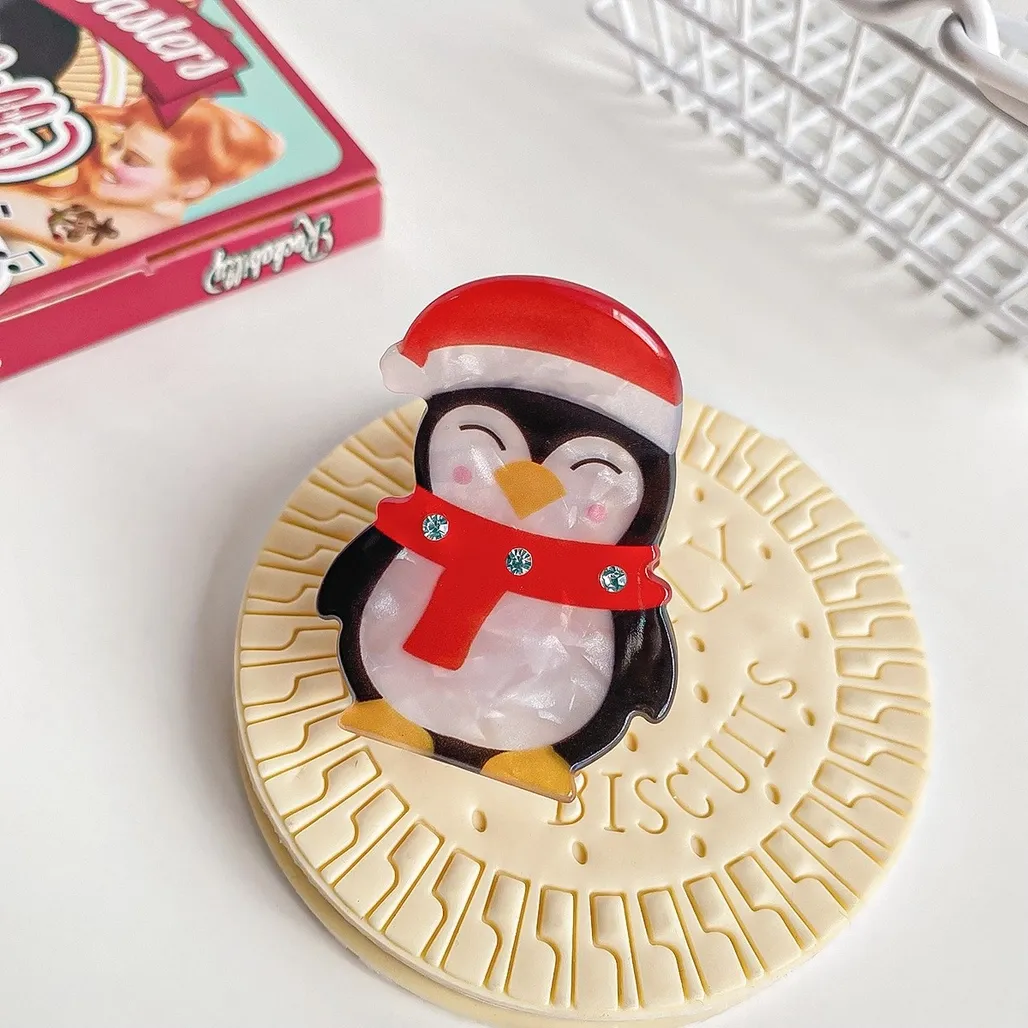 Christmas Penguin Acrylic Hair Claw Clip