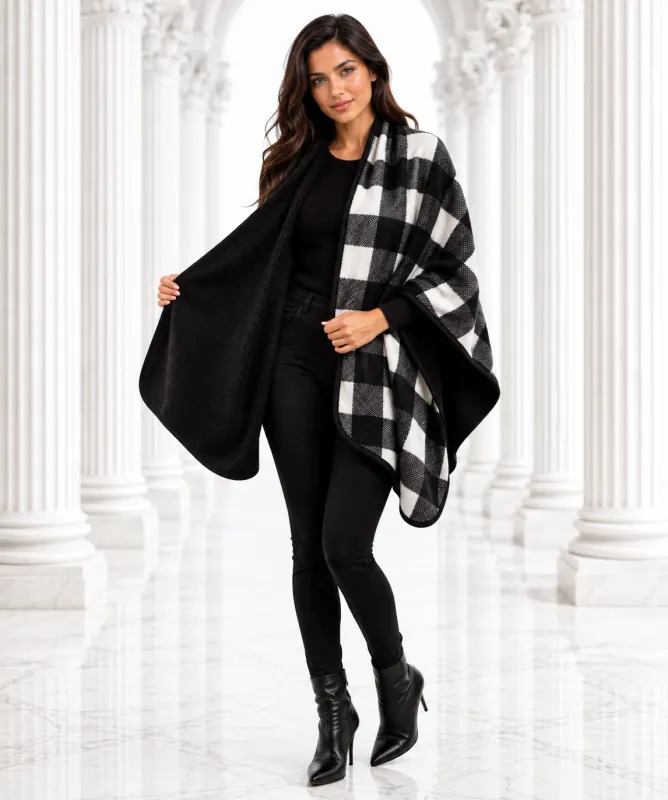 Reversible Plaid Faux Fur Cape &amp; Blanket