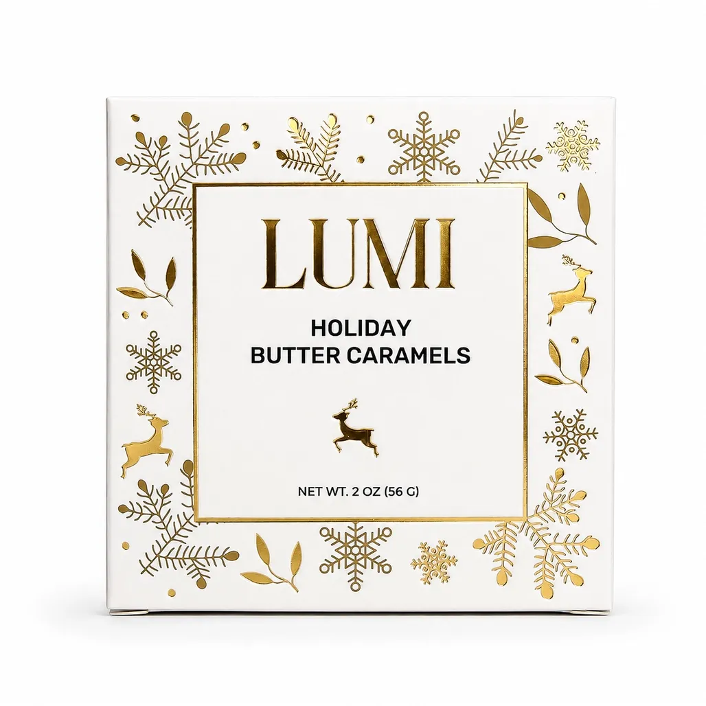 Holiday Butter Caramels – White Box, 2 oz