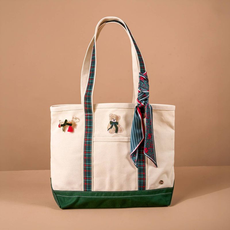 The Darling Canvas Tote Bag-Evergreen Plaid