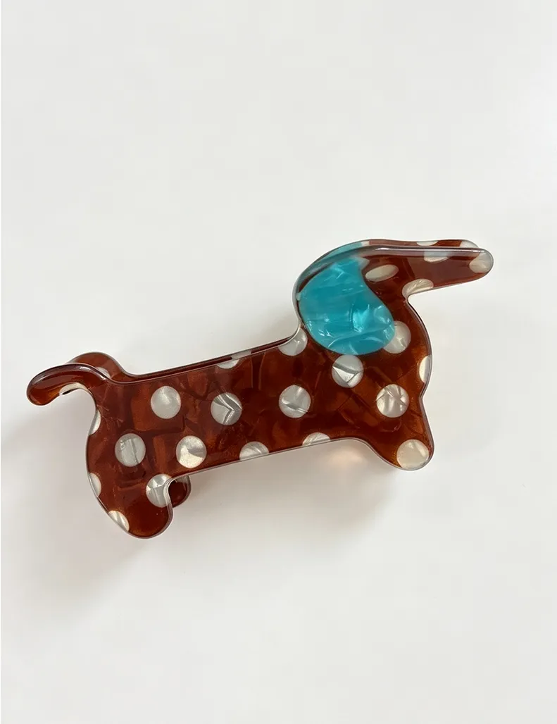 Polka Dot Dachshund Hair Clip-Large