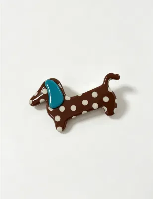 Polka Dot Dachshund Hair Clip-Small